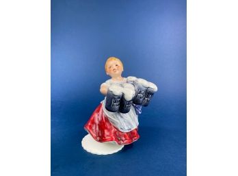 Rare - M.J. Hummel Music Wind Up German Woman With Beer Steins