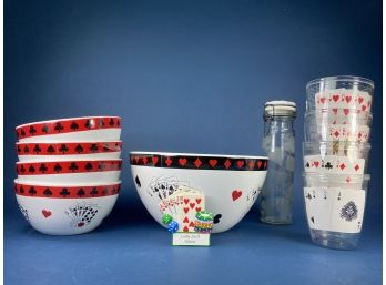 Poker Party Set - Bowls Cups And Canister With Lid