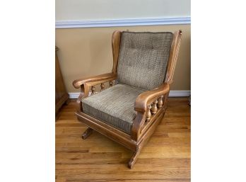 Ethan Allen Wood Frame With Tufted Upholstered Cushion, Rocking Lounge Chair