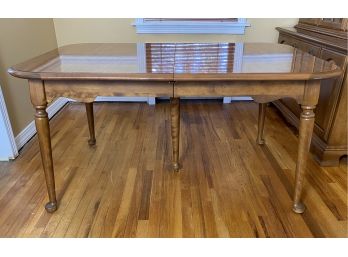 Ethan Allen Walnut Hard Wood Dining Table With Modern Cabriole Leg In Nutmeg Finish, 2 12' Leaves