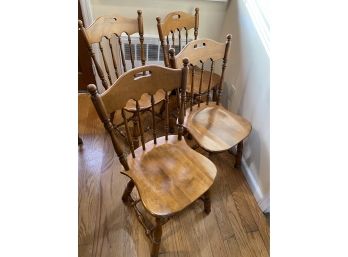 Ethan Allen Set Of Four Hard Wood Side Chairs With Turned Legs And Back