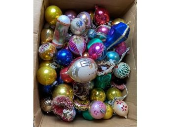 Box Of Vintage Glass And Plastic Christmas Ornaments