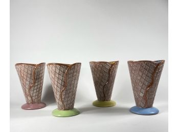 Set Of 4 New With Box Ceramic Sundae Ice Cream Cone Sundae Cups