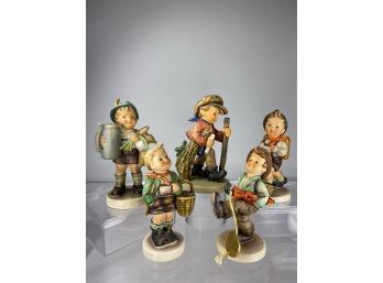 Five M.j. Hummel Figures, Boys Wandering, Farmin, Traveling, Globe Trotter