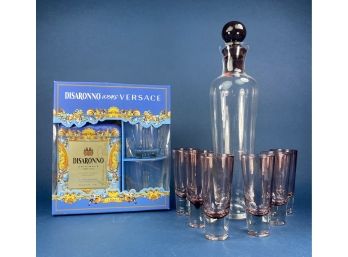 Versace Amaretto Disaronno With Crystal Tumblers And Glass Decanter With Matching Apertif Glasses Set