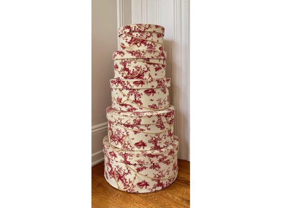 5 Graduating Red And White Toile Hat Boxes