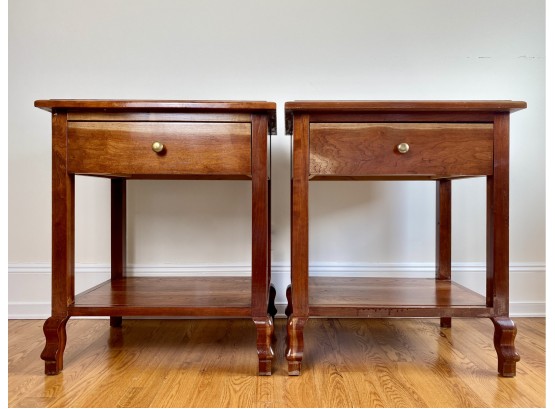 Pair Of Custom Made Single Drawer Chestnut Stained Side Or Night Tables