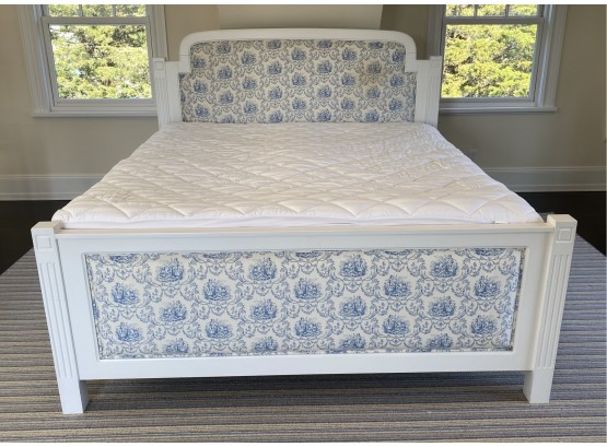 Custom King Size Wood And Toile Upholstered Bed