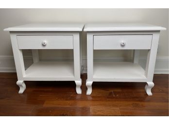 Pair Of Custom Made Wood Night Tables In White With Ceramic Knobs