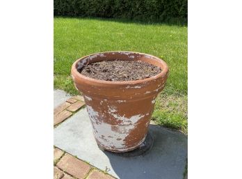 Pair Of Large Terracotta Plant Pots With Distressed White Paint
