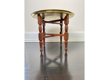 Brass Top Low Side Table With Wooden Folding Cross Base