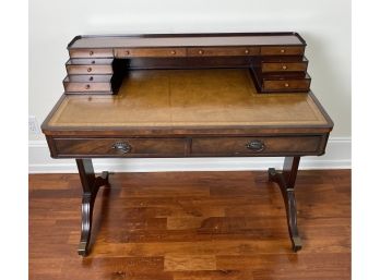 Antique English Style 10 Drawer Secretary Or Work Desk With Leather Inlay