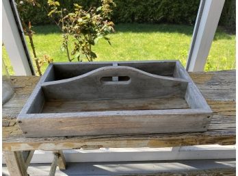 Vintage Distressed Wood Tabletop Tray With Handle