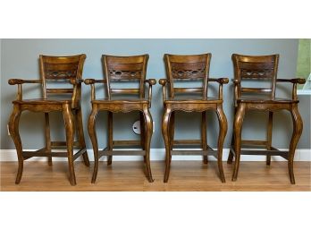 Lot Of Four Wood High Back Counter Or Bar Stools (bar Height)