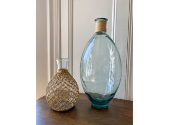 Two Glass And Seagrass Bottles