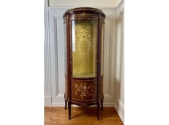 French Style Demilune Mahogany And Brass Accent Vitrine