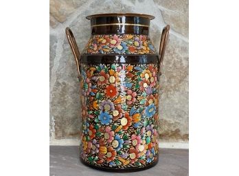 Mexican Artisan Copper And Hand Painted Enamel Lidded Canister - Flowers