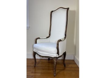 High Back, Slim Accent Arm Chair In White And Distressed Wood