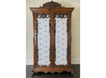Vintage Ornate Armoire With Toile Panel Doors