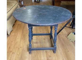Dark Green Blue Round Distressed Rustic Table