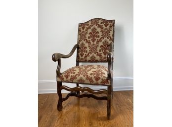 Curved Arm Walnut Upholstered Arm Chair With Nail Heads