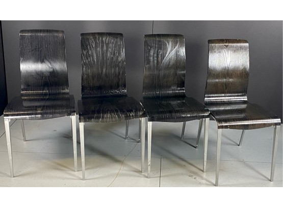 Set Of 4 Black Bent Plywood And Cast Aluminum Leg Chairs - Maarten Van Severen Style