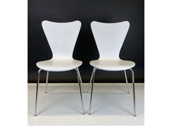 Pair Of Fritz Hansen Style Chairs In White