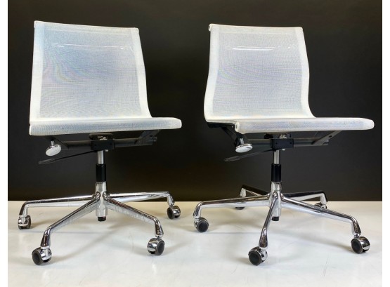 Pair Of Eames Aluminum Group, Herman Miller By Vitra White Mesh 'management Side Chair'