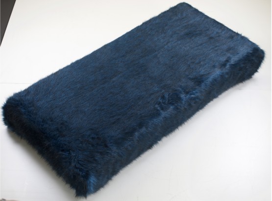 Blue Faux Fur Rectangular Low Bench  Ottoman