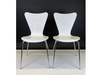Pair Of Fritz Hansen Style Chairs In White