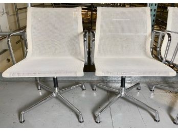 Pair Of Eames, Aluminum Group, Herman Miller By Vitra White Mesh Arm Chairs