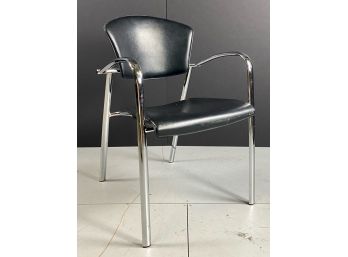Vintage Brayton International Black Leather And Chrome Conference / Arm Chair