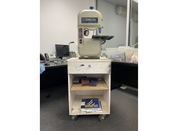 Delta Band Saw On Cabinet On Wheels With Extra Supplies (featured In Photo)