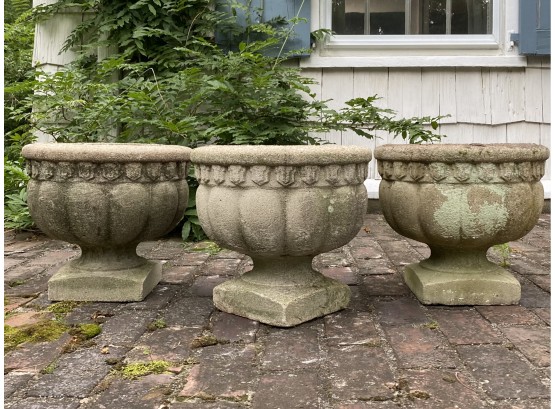 Three Pedestal Urn Concrete Planters