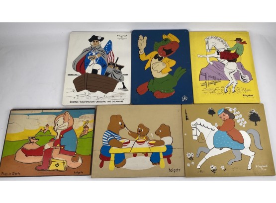6 Vintage Press Board Holgate And Playskool Puzzles From The 1960's