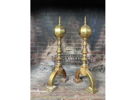 Pair Of Phenomenal Antique Brass Andirons