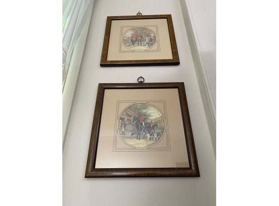Two Prints Or Plates Framed Of Fox Hunt Rider On Horse