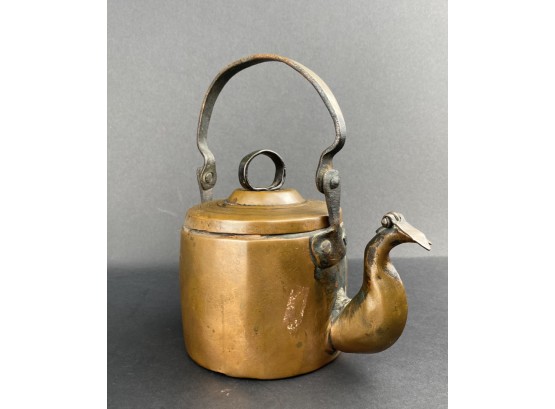 Antique Copper And Hand Forged Iron Kettle