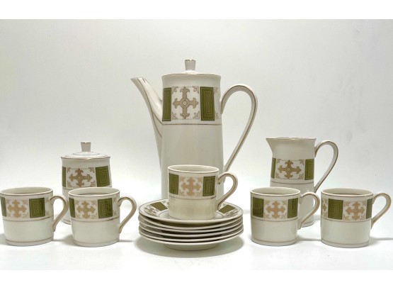 Royal Brittany Japanese Export Porcelain Tea Set 13 Pieces White Olive Green And Gold
