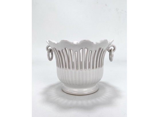 Vieille France Entierement Fait A La Main - French Pierced White Ceramic Bowl With Ring Handles