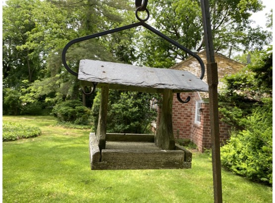 Iron Freestanding Hook And Wooden Birdhouse