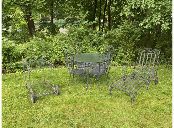 Vintage Wrought Iron Outdoor Furniture Set With Cocktail Cart