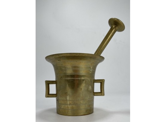Antique Heavy Brass Mortar And Pestle
