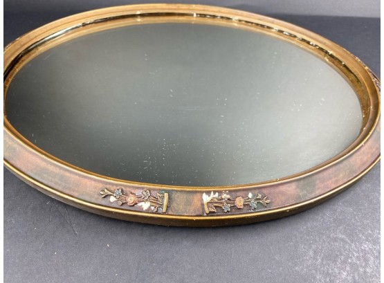 Antique Oval Hand Pointed Wooden Frame Mirror With Small Flowers