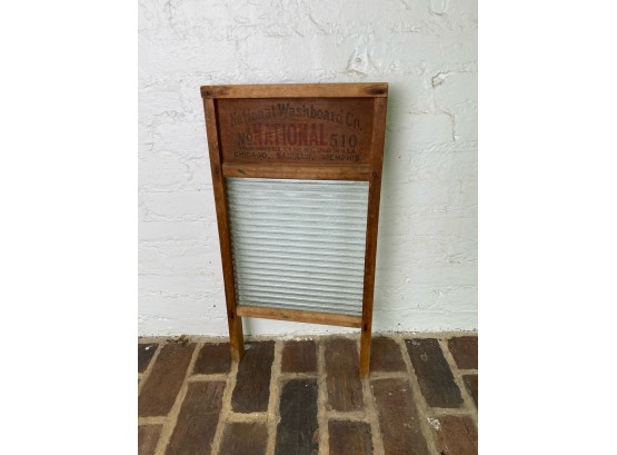 Antique Wood And Corrugated Glass National Washboard