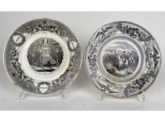 Antique White And Black French Plates, CREIL ET MONTEREAU Porcelaine Opaque And Gien