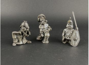 Three Vintage Peltro Pewter Figurines, Sailor, Detective And Gladiator
