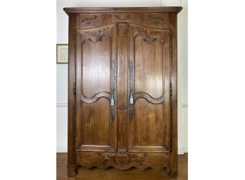 19th Century French Import Oak Armoire With Brass Hardware And Skeleton Key
