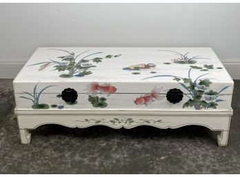 Vintage Asian Style Storage Bench Trunk With Hand Painted Scene