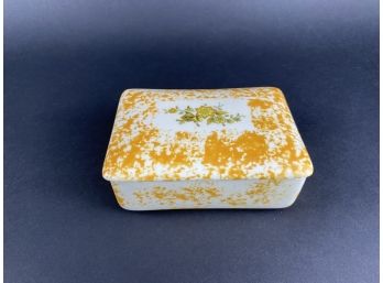 Vintage White And Golden Yellow Hand Painted Ceramic Box With Lid